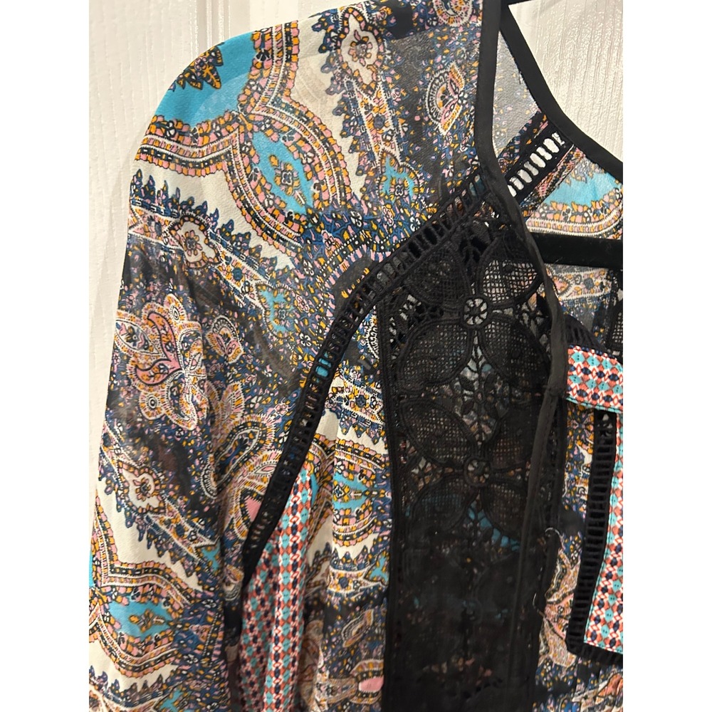 Meadow Rue Blouse Multicolor‎ Paisley Crochet Lace Tassel Anthropologie Boho Top - Picture 3 of 8
